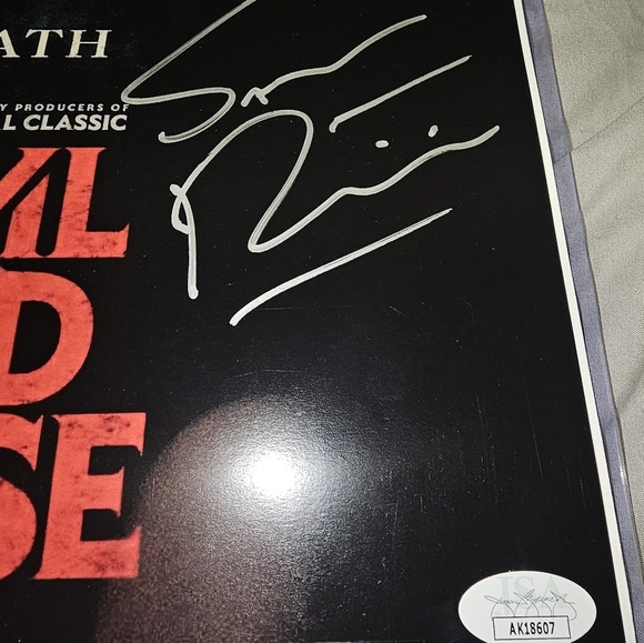 Sam Raimi and Alyssa Sutherland SIGNED 'EVIL DEAD RISE 11x17 INSCRIPTION AND JSA - Picture 3 of 5